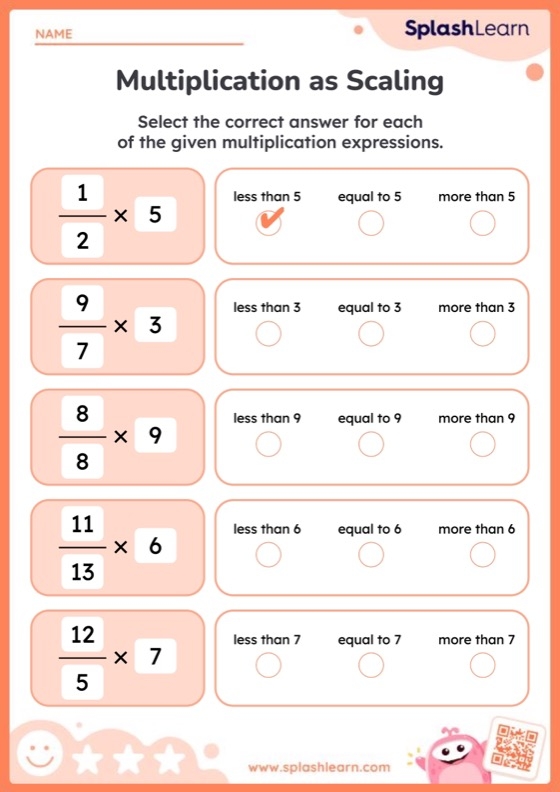 Scaling Practice Worksheet 8 - Multiplying Whole Numbers and Fractions Fifth grade math worksheet showing scaling practice problems with whole numbers and fractions for measurement lessons