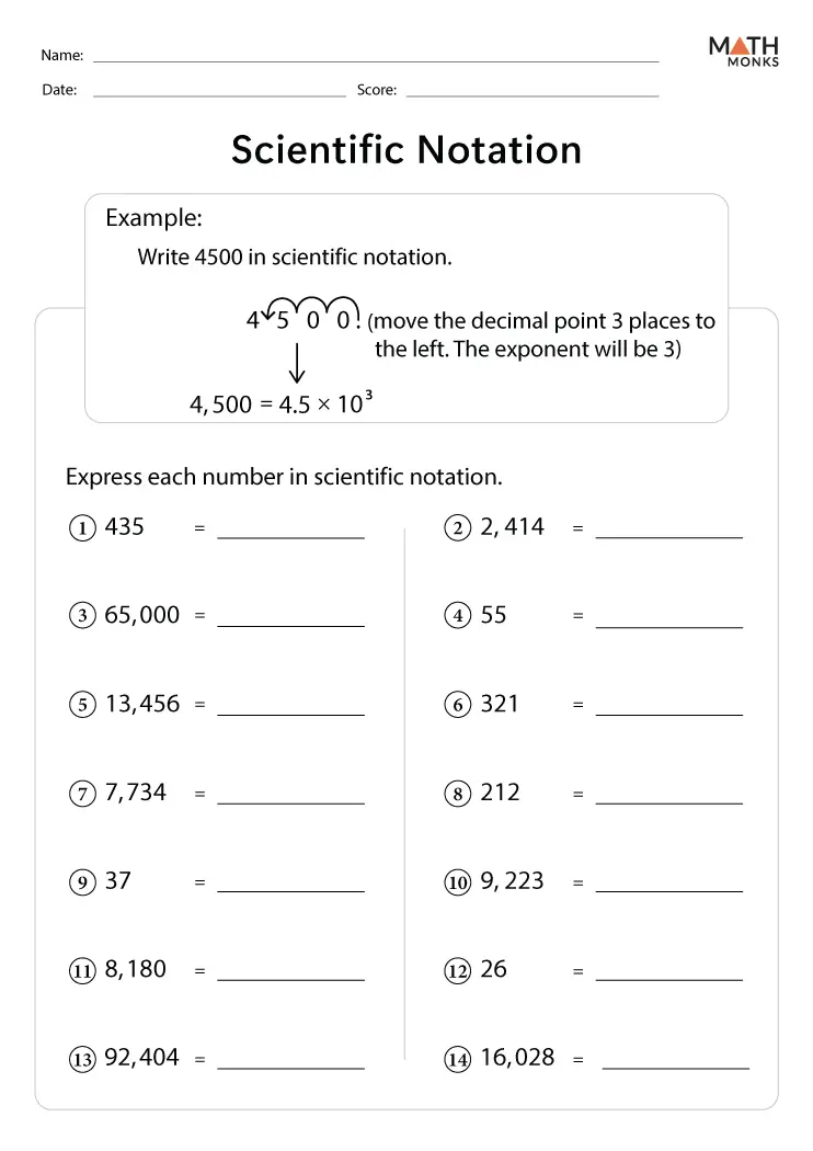Eighth grade students learning to convert numbers between scientific notation and standard form with step-by-step examples and practice problems