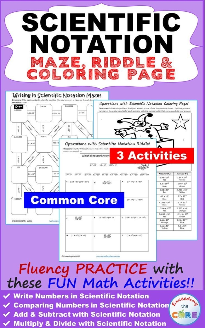 Eighth grade students solving a Scientific Notation Maze worksheet to practice converting numbers