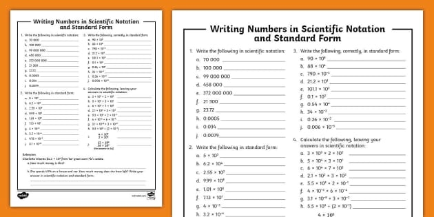 Matching Numbers in Scientific Notation and Standard Form Practice Exercise 21 Eighth grade students matching scientific notation expressions to standard form numbers on a practice worksheet