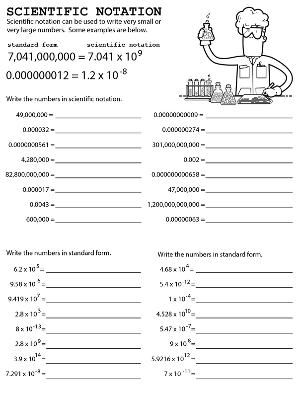 Matching Numbers in Scientific Notation and Standard Form Practice Exercise 19 Eighth grade student matching scientific notation problems to standard form answers on a practice worksheet
