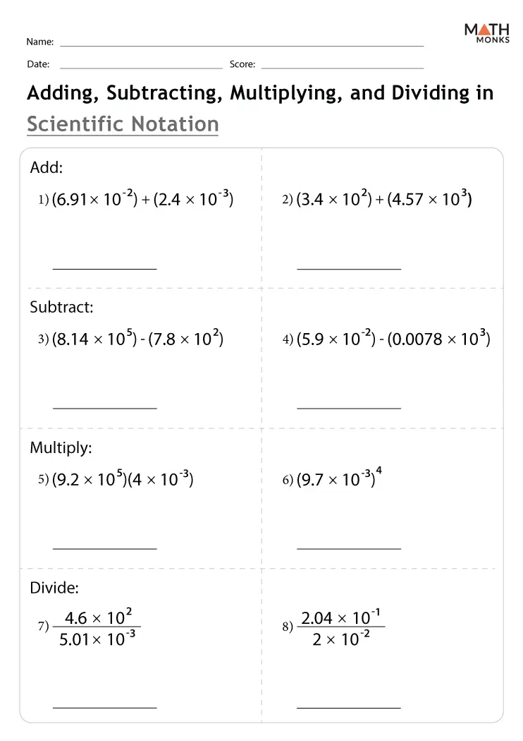 Operations With Numbers in Scientific Notation Practice Worksheet 16 Eighth grade math students solving equations involving addition and multiplication with scientific notation