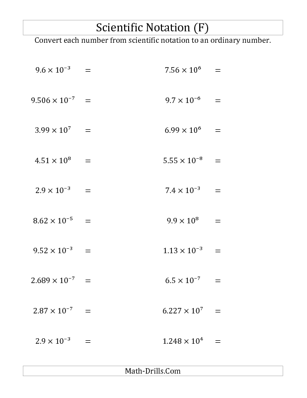 Operations With Numbers in Scientific Notation Worksheet 20 Eighth grade math worksheet focusing on addition subtraction multiplication and division of scientific notation numbers