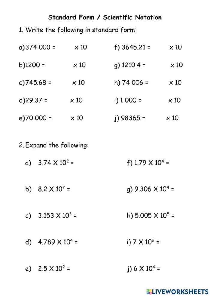 Scientific Notation Conversion Practice Worksheet for Grade 8 17 Eighth grade math worksheet focusing on converting between scientific notation and standard form 17