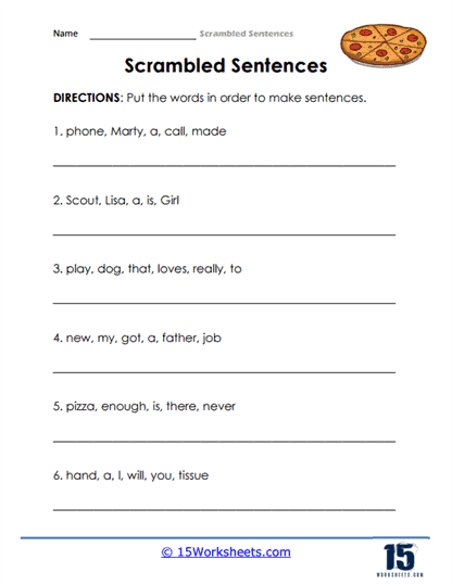 ALT text for Scrambled Sentences Crazy Cakes worksheet for second graders showing colorful cake images