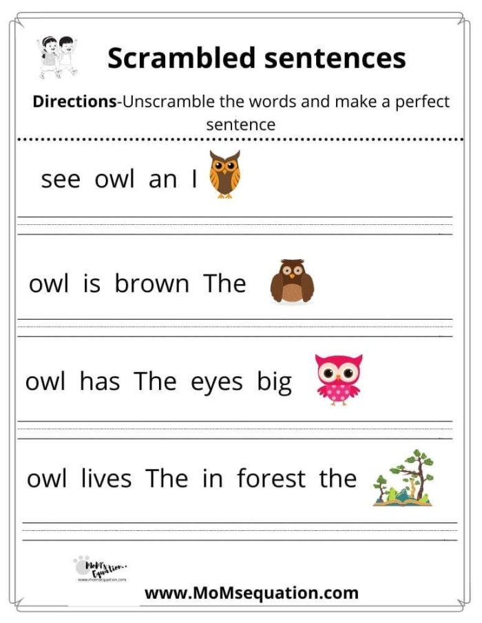 ALT text for a second-grade worksheet featuring scrambled sentences about crazy cakes.