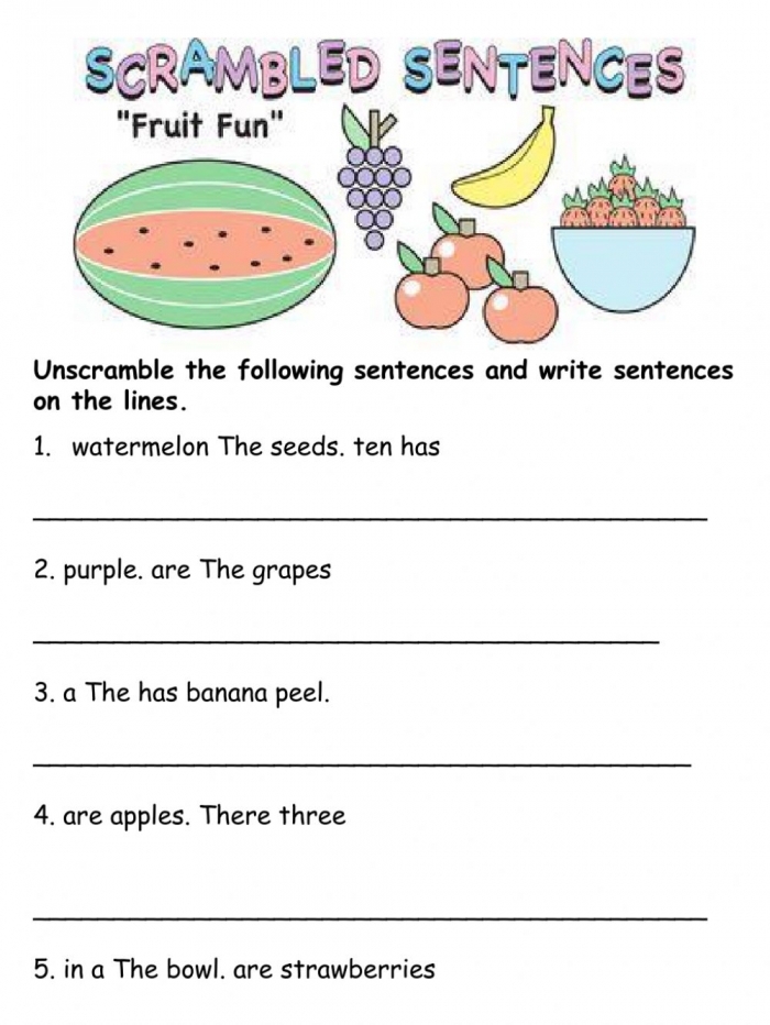Colorful worksheet for second graders featuring scrambled sentences about crazy cakes. Scrambled Sentences: Crazy Cakes worksheet for grammar practice.