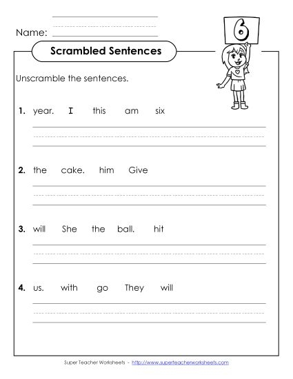 Colorful worksheet featuring scrambled sentences about crazy cakes for second graders