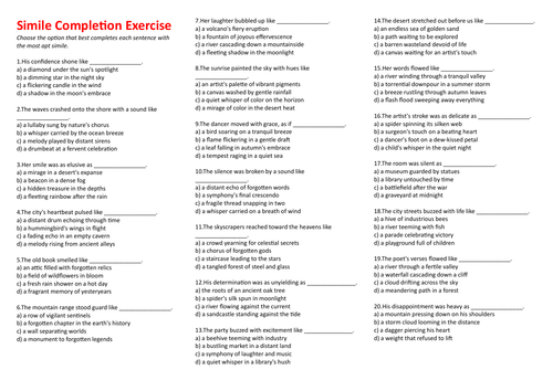 Scrambled Similes worksheet for fifth graders to enhance their understanding of similes and creative writing. Engaging activity to help students create their own similes and explore language.