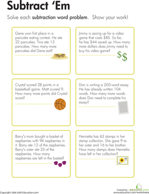 Colorful underwater scene featuring a Sea Creatures Word Problems worksheet for third graders. Engaging multi-step subtraction and multiplication practice for young learners.