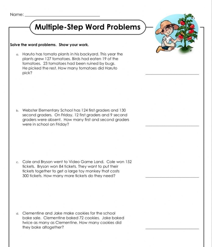 Colorful underwater scene featuring a Sea Creatures Word Problems worksheet for third graders