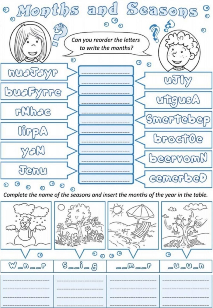 Seasons and Months Match-Up Activity for Kindergarteners 7 Kindergarten student matching calendar months to the correct four seasons on a worksheet