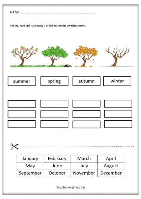 Seasons and Months Learning Activity for Young Learners Image 10 Kindergarten student matching seasons to months with fall winter spring and summer pictures