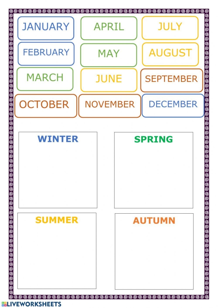 Seasons and Months Match-Up Activity for Kindergarteners 5 Kindergarten worksheet for matching months of the year to their corresponding seasonal labels