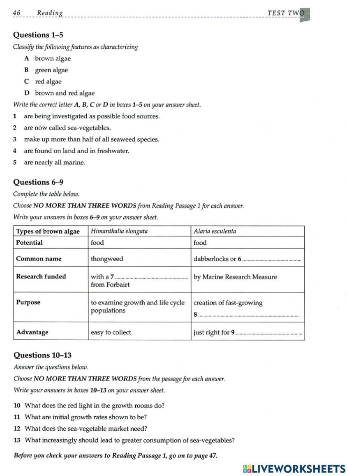 Informational Reading Comprehension: Sustaining the World With Seaweed Worksheet Image 19 Worksheet featuring seventh graders engaging with informational reading comprehension about seaweed
