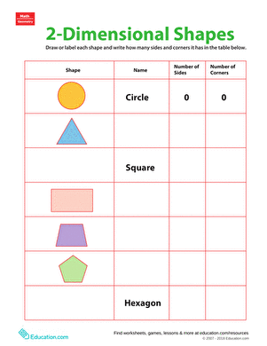 Worksheet for 3-D Shapes with labeled table for students to fill in