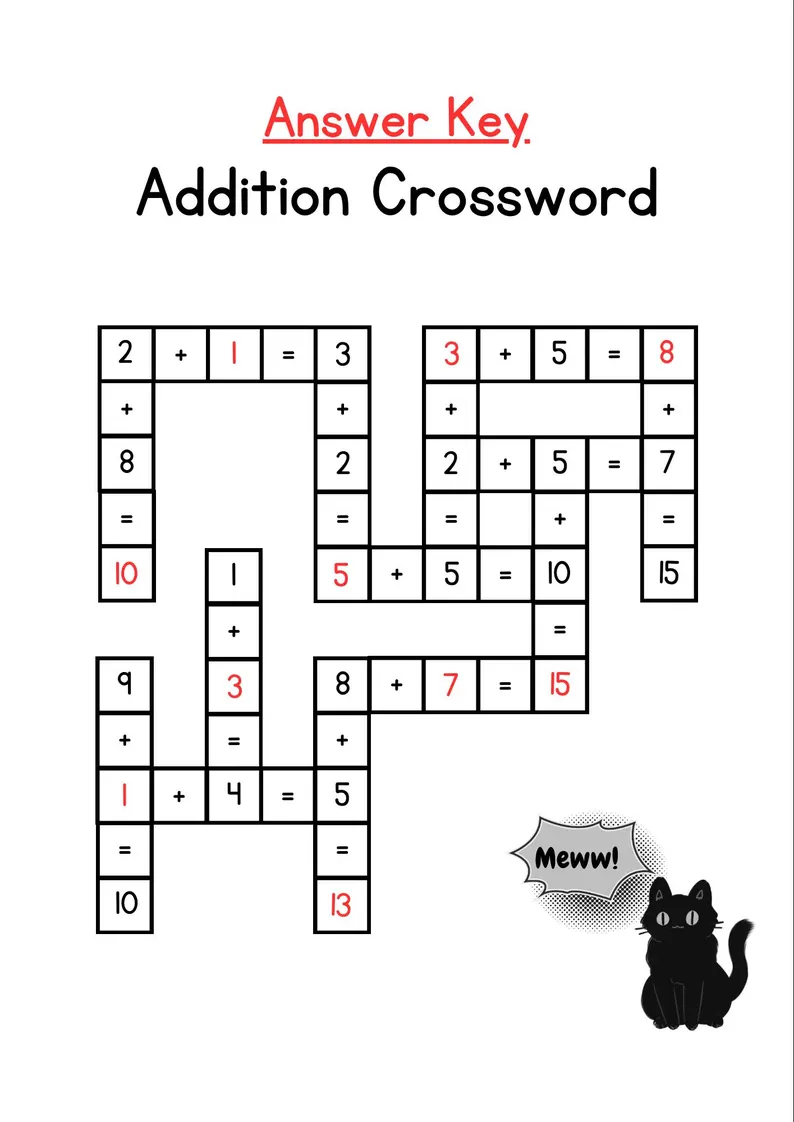 Second grade students practice 2-digit addition problems by filling in this math crossword puzzle