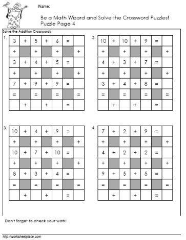 Second grade student filling out a math worksheet featuring 2-digit addition problems arranged in a crossword puzzle format