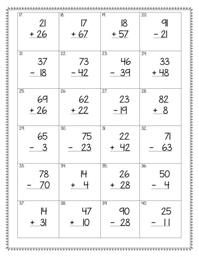 Addition and Subtraction Multiple Choice Worksheet for Grade 2 with Bubble Answer Selections Second grade students completing multiple choice bubble answers for addition and subtraction practice problems