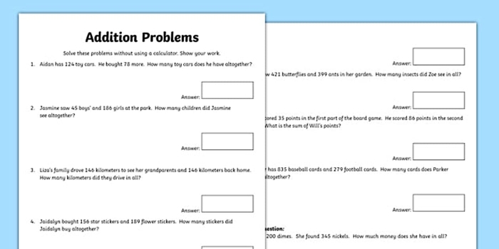 Three digit addition shopping word problems worksheet for second grade math practice number six Second grade math worksheet featuring 3-digit addition word problems with a shopping and money theme