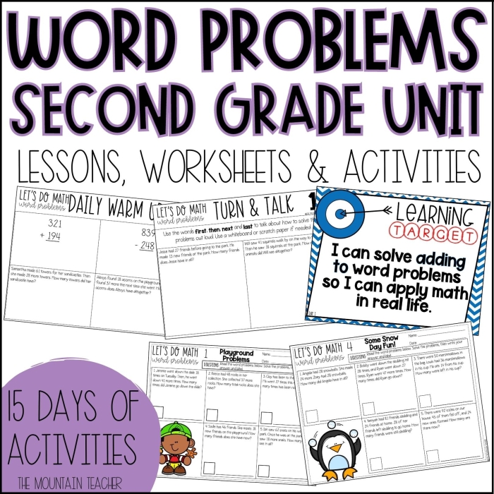 Second grade students solving two-digit addition word problems on a worksheet. Engaging addition worksheet for second graders featuring word problems.