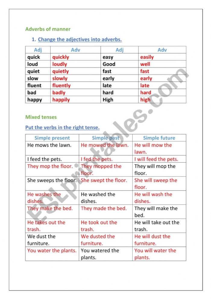 Second grade student identifying adverbs on a classroom geometry themed worksheet