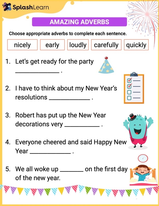 Worksheet for second graders focused on identifying and using adverbs in sentences