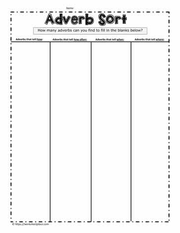 Sorting Out Adverbs worksheet for second graders in geometry class Worksheet featuring sorting activities for adverbs in various categories