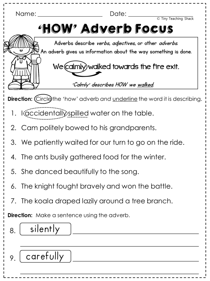 Second grade students practice identifying and using adverbs in sentences with this educational worksheet 15