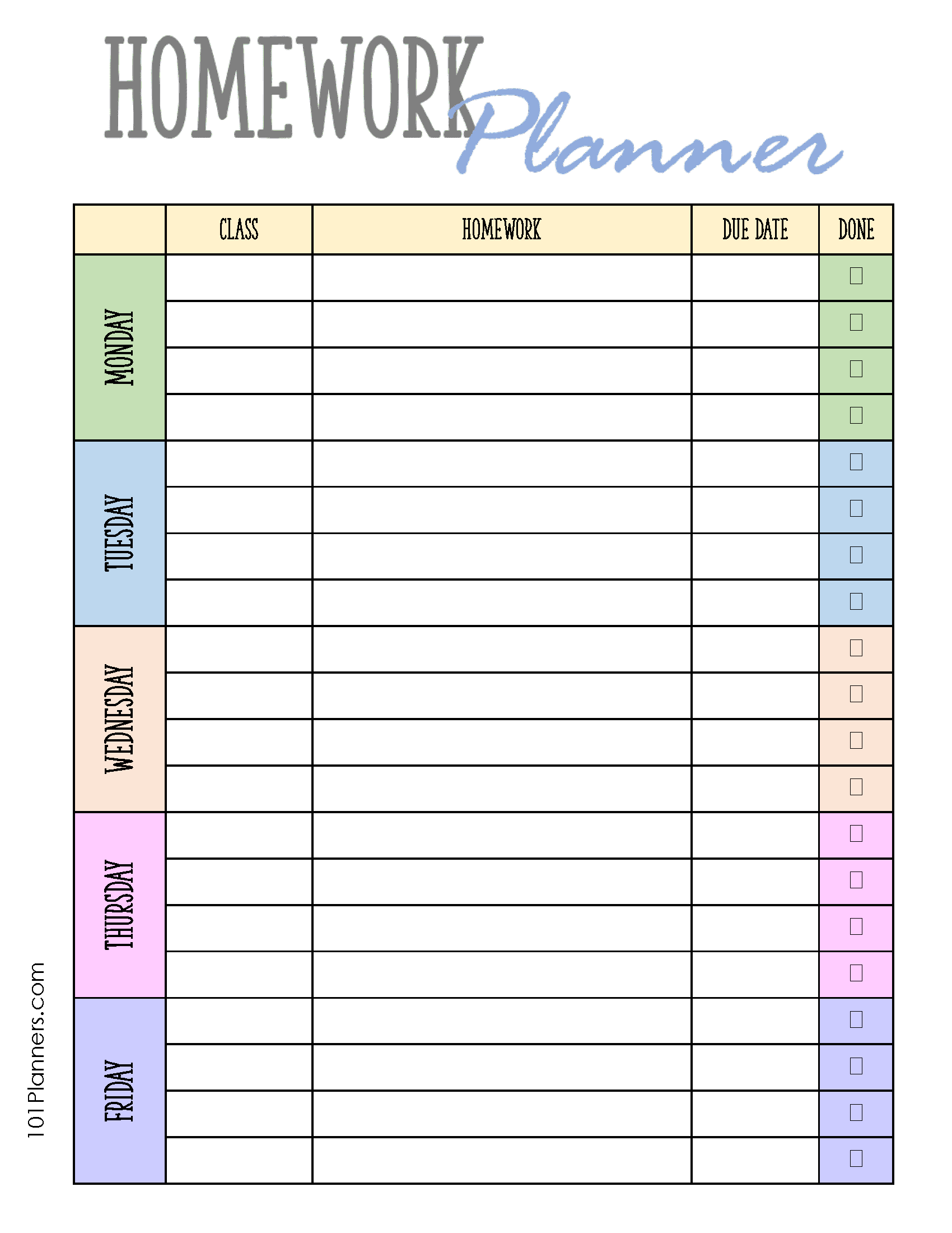 Back to school homework planner for kids, perfect for organizing assignments Colorful printable homework planner worksheet for second graders in algebra