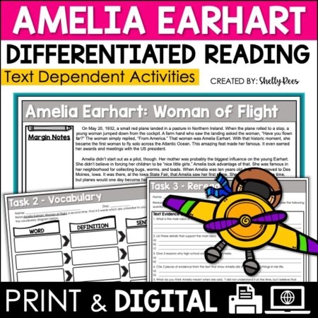 Engaging reading comprehension activity featuring Amelia Earhart's story Amelia Earhart Reading Response worksheet designed for second-grade students