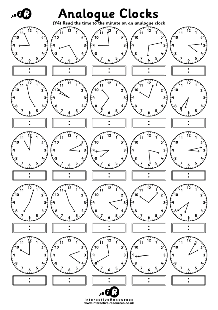 Analog clock illustration for the Telling Time worksheet aimed at second graders