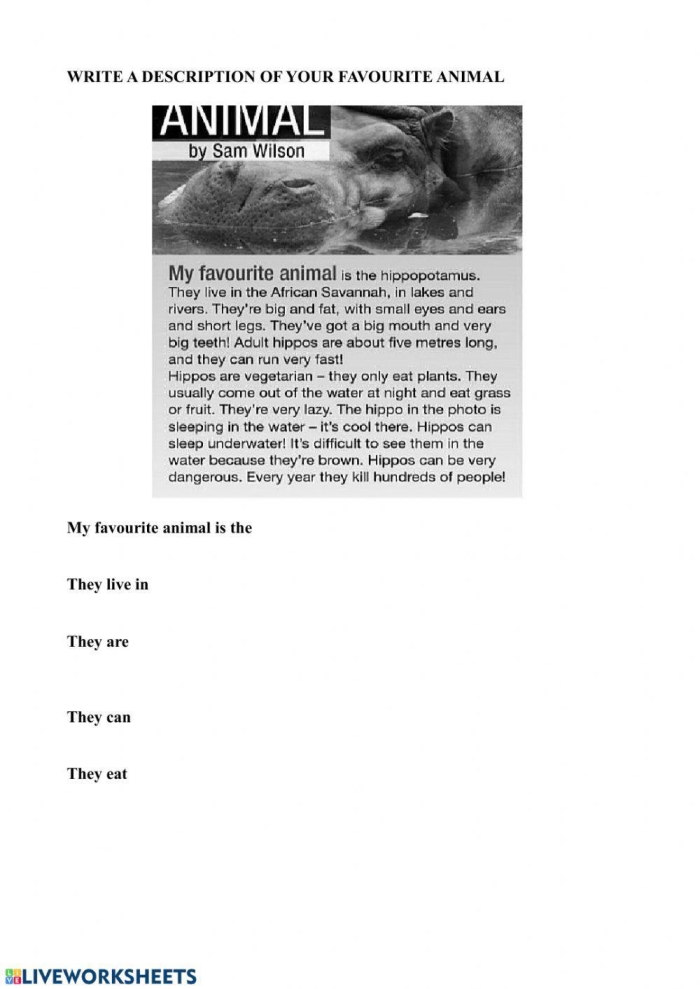 Worksheet for kids to explore their favorite animal with facts