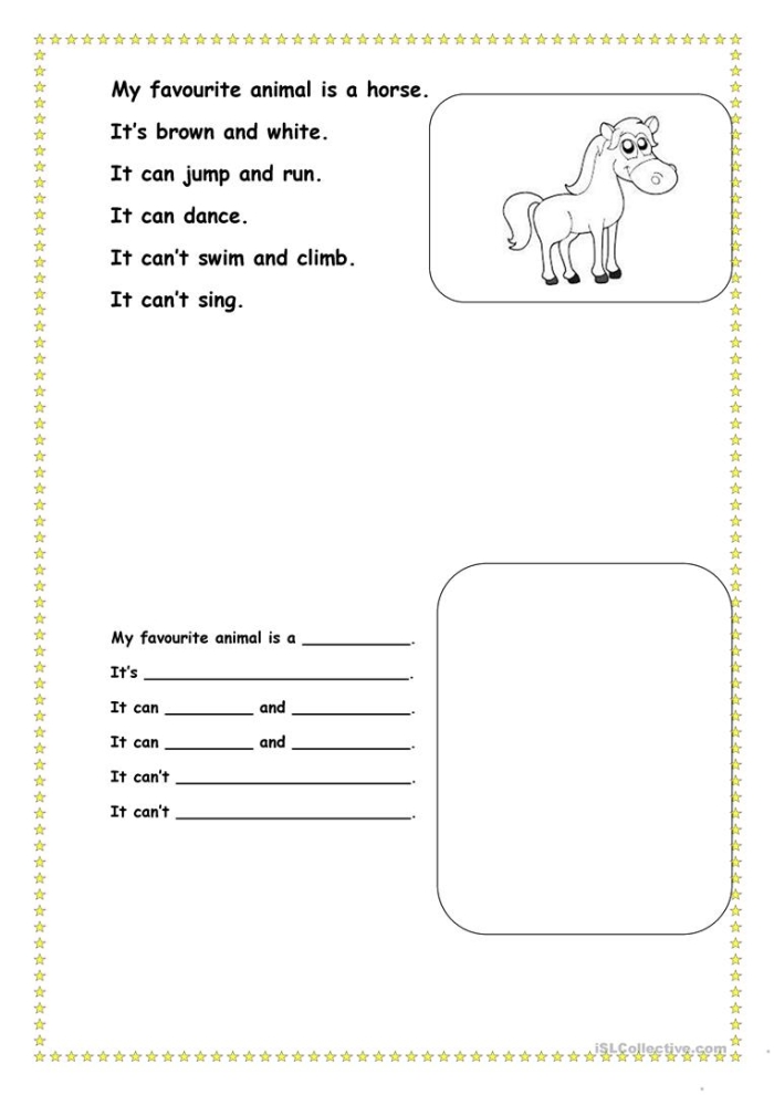 Colorful worksheet for second graders to explore their favorite animals with facts