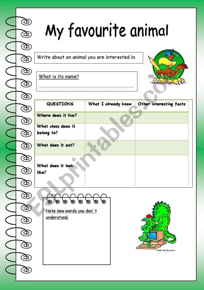 Second grade student worksheet for writing about a favorite animal, focusing on decimal facts