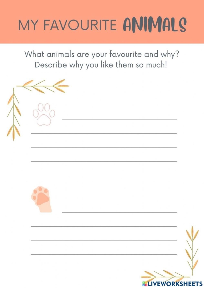 Worksheet for second graders to explore their favorite animal through research and writing