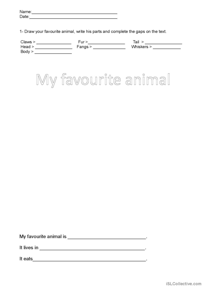 Your child writing about their favorite animal on a worksheet