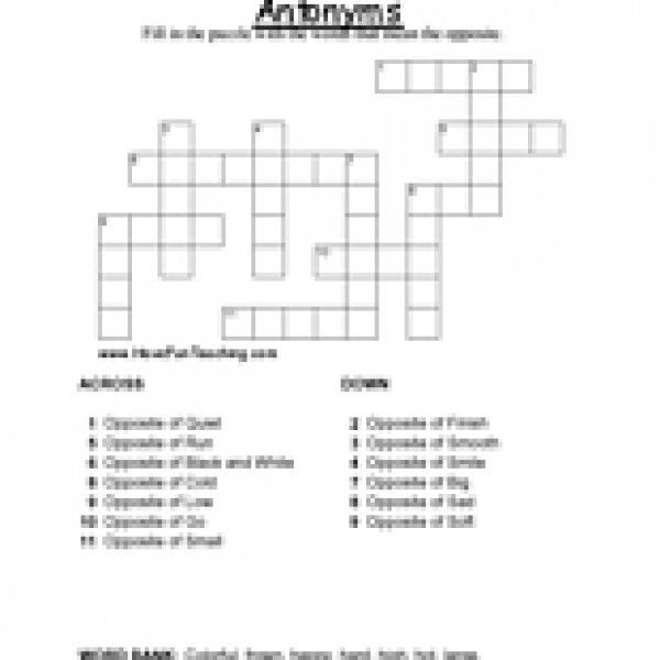 Second grade students solve an antonym crossword puzzle worksheet to practice vocabulary skills.