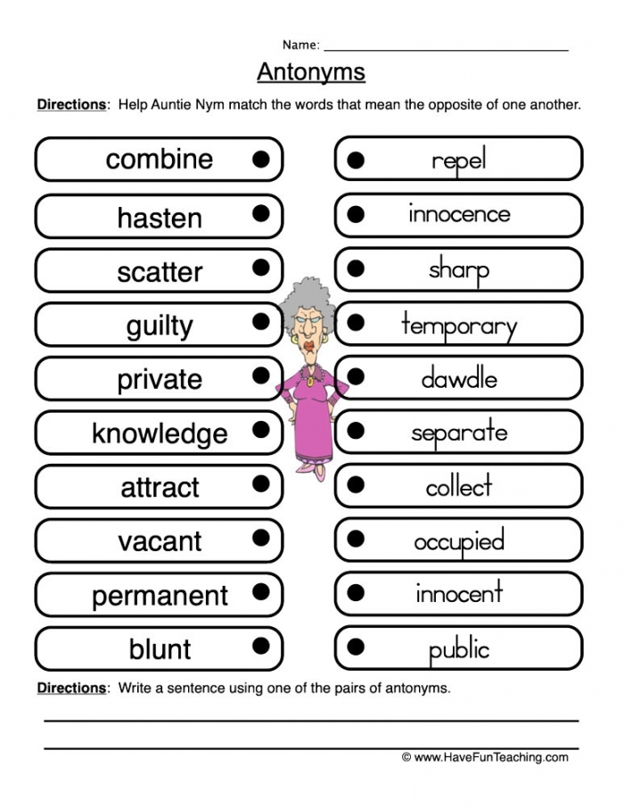 Antonyms Opposites Attract Algebra Worksheet Number 10 Second grade worksheet featuring multiple choice questions to help students identify antonyms and opposite word pairs