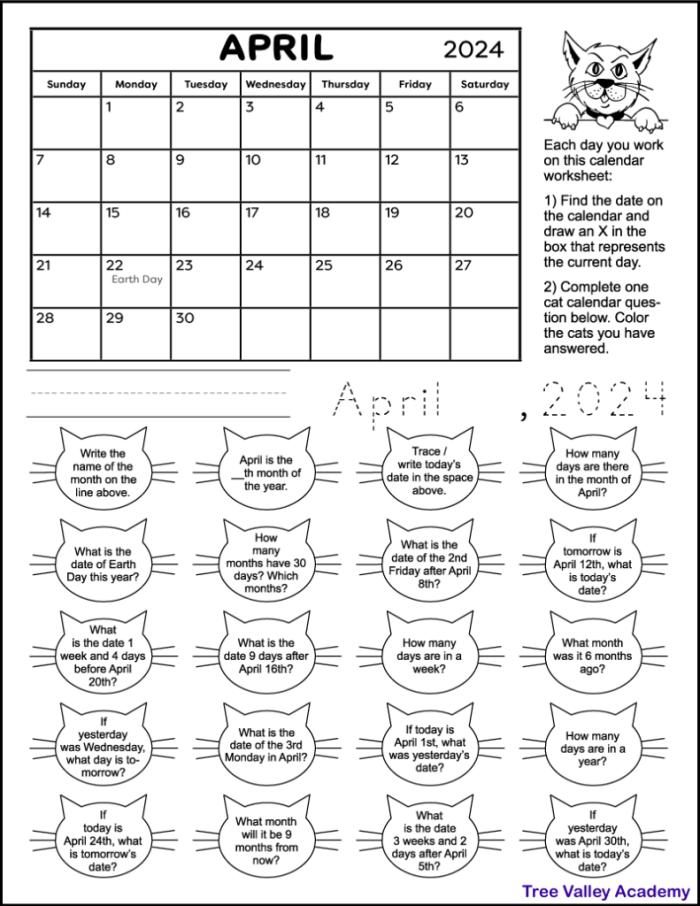 April Calendar Counting Activity for Spring Learning Second grade students counting spring days on a printable April calendar worksheet