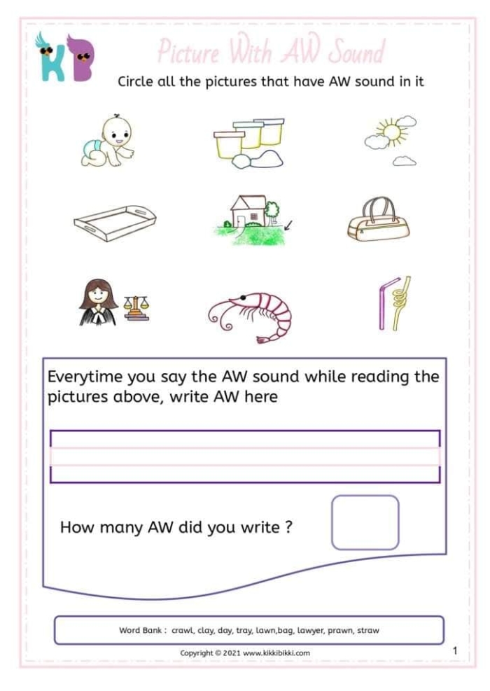 Aw Ow Sound Check-in Phonics Assessment Worksheet for Grade 2 Second grade phonics worksheet showing aw and ow sound discrimination exercises for end-of-year assessment