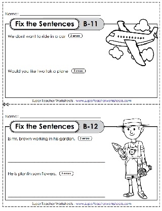 Fix the Sentences: Baking a Cake worksheet for second graders Worksheet for fixing sentences about baking a cake with capitalization and punctuation errors