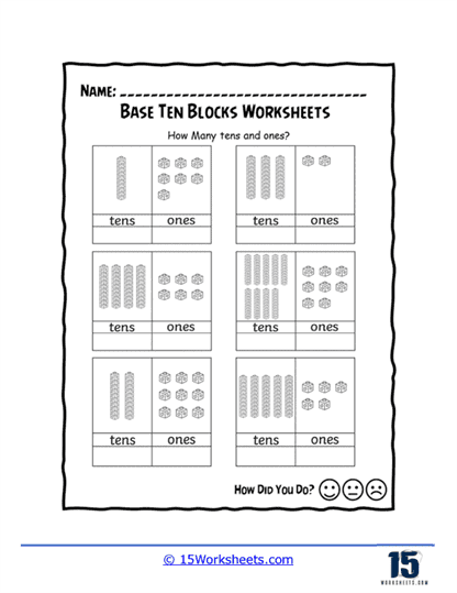 Second grade student working on a base 10 blocks worksheet for mixed operations practice