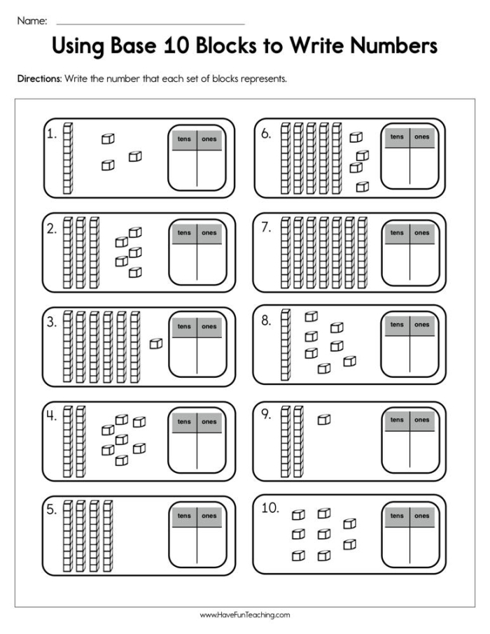 Second grade math worksheet featuring base 10 blocks to practice mixed operations