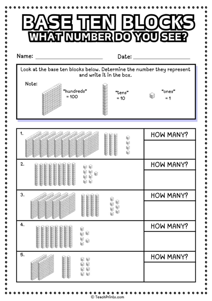 Base 10 Blocks worksheet for second graders to practice mixed operations with visual aids