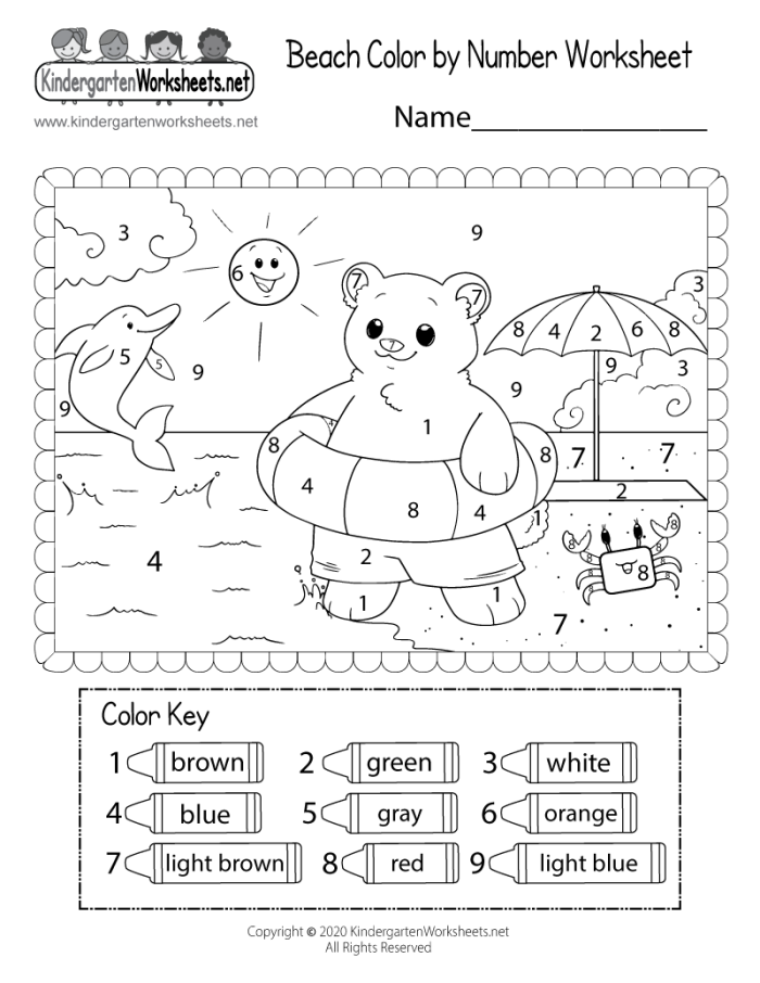 Number Patterns on the Beach Math Worksheet for Grade 2 Second grade student identifying numerical sequences with a beach theme math worksheet
