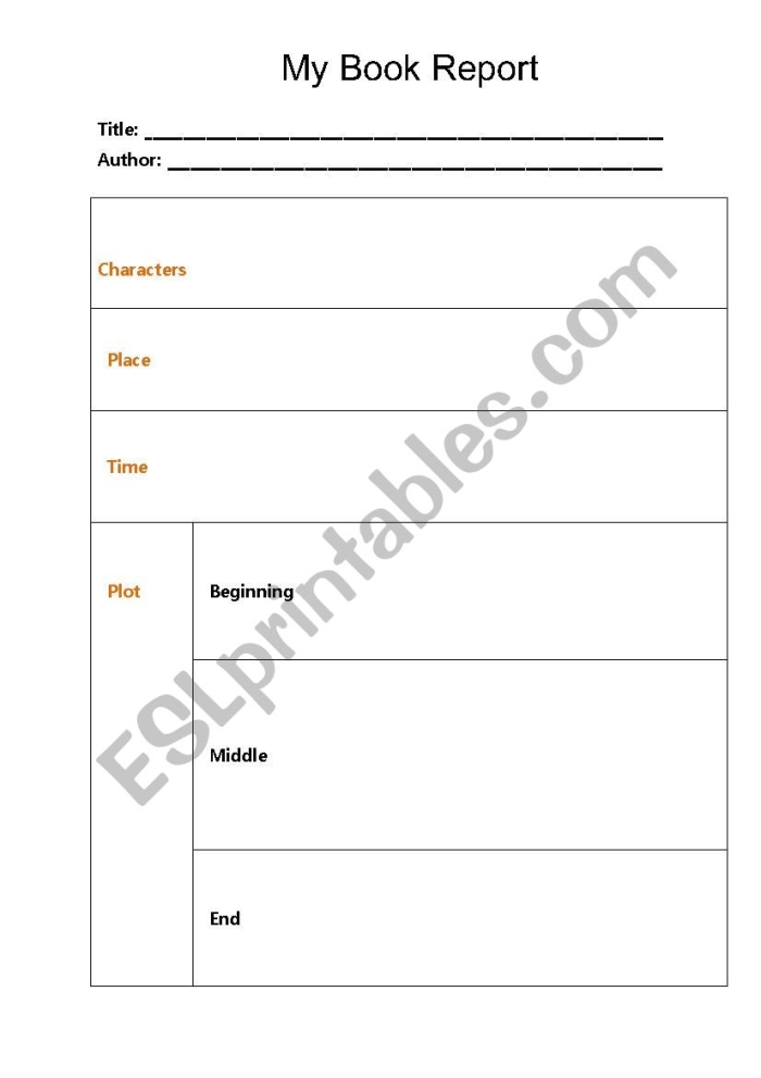 A second grade student completing a colorful my book report worksheet with sections for title, author, and favorite parts