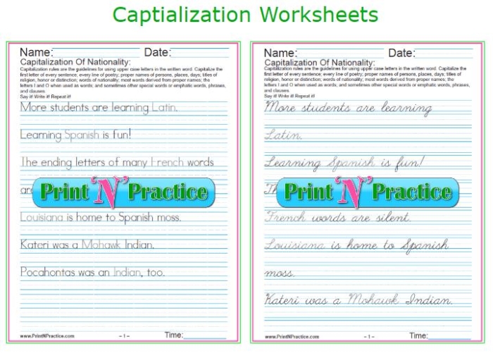 Capitalization rules practice worksheet for second grade students worksheet that guides second graders in correcting capitalization errors in a paragraph