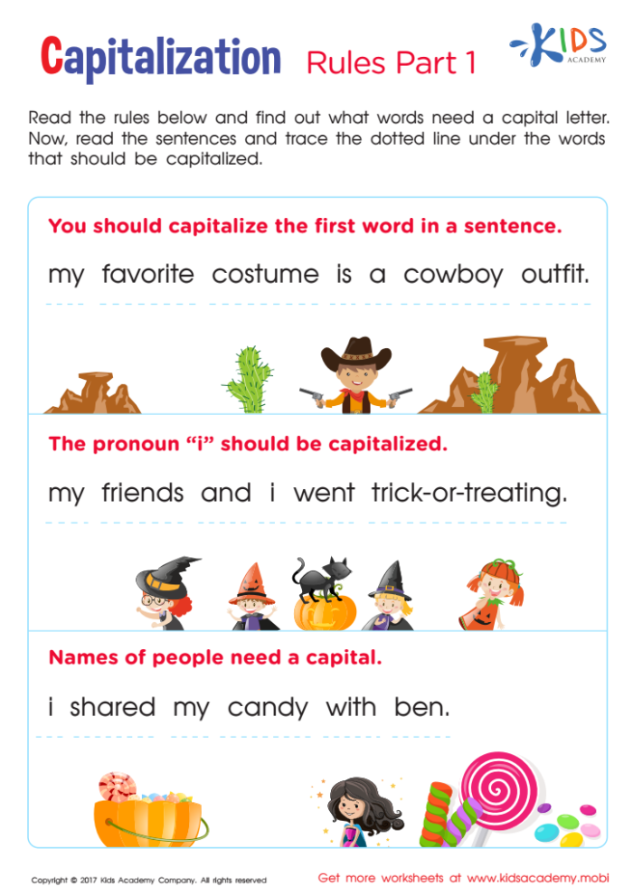 Capitalization rules practice worksheet for grade two students Worksheet for second graders to practice capitalization rules in sentences