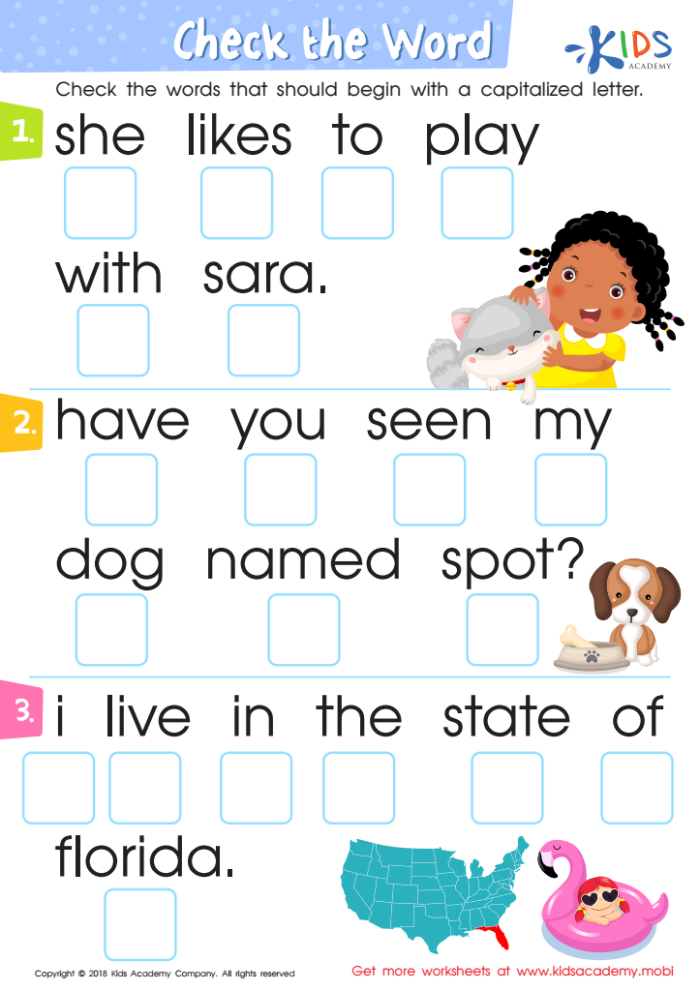 Interactive exercise to improve capitalization skills in writing Worksheet for second graders on capitalization rules in sentences